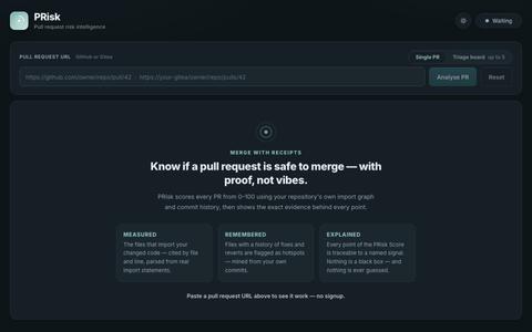 PRisk — Pull Request Risk Intelligence — screenshot