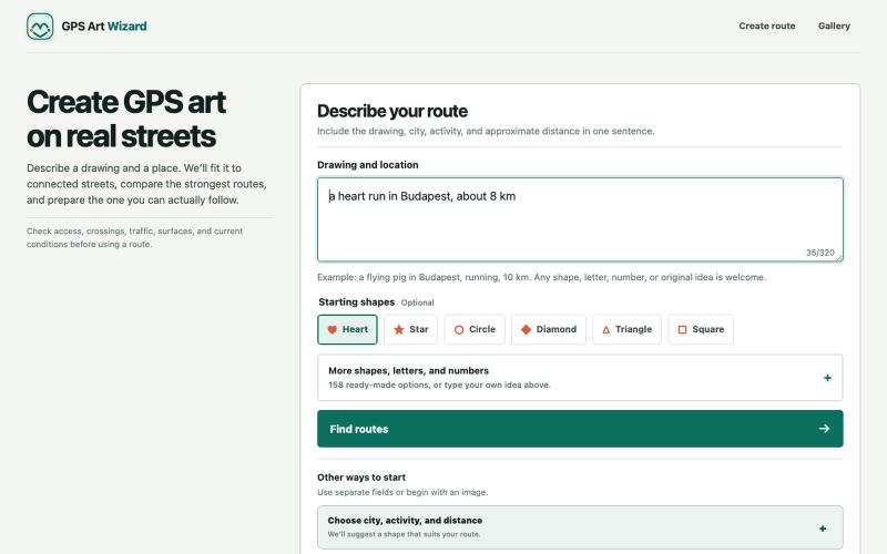GPS Art Wizard | GPS art route planner — screenshot
