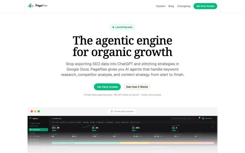 PageRise — The Agentic Engine for Organic Growth — screenshot
