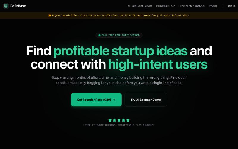 PainBase - Find Validated Ideas from Real People Who Need Your Solution — screenshot