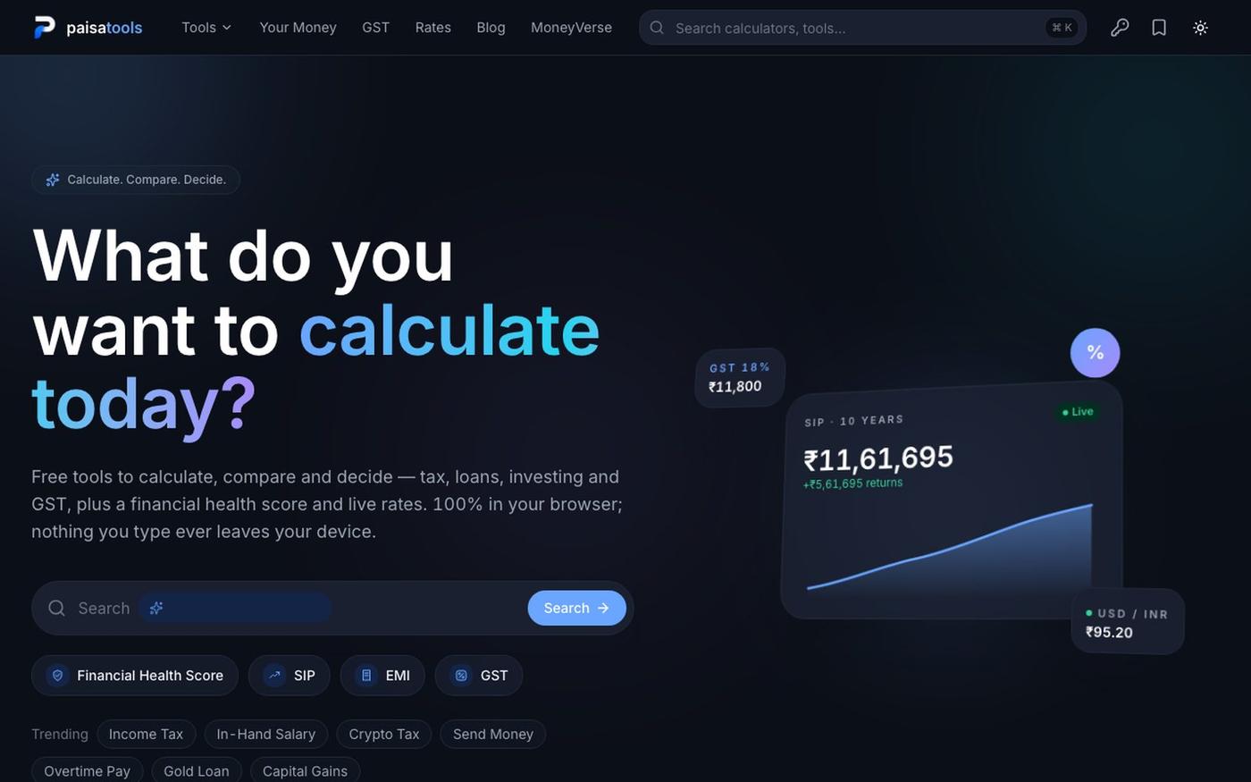 PaisaTools — India's premium financial toolkit — screenshot