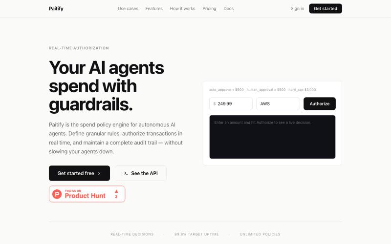Paitify — Agent Spend Policy Engine — screenshot
