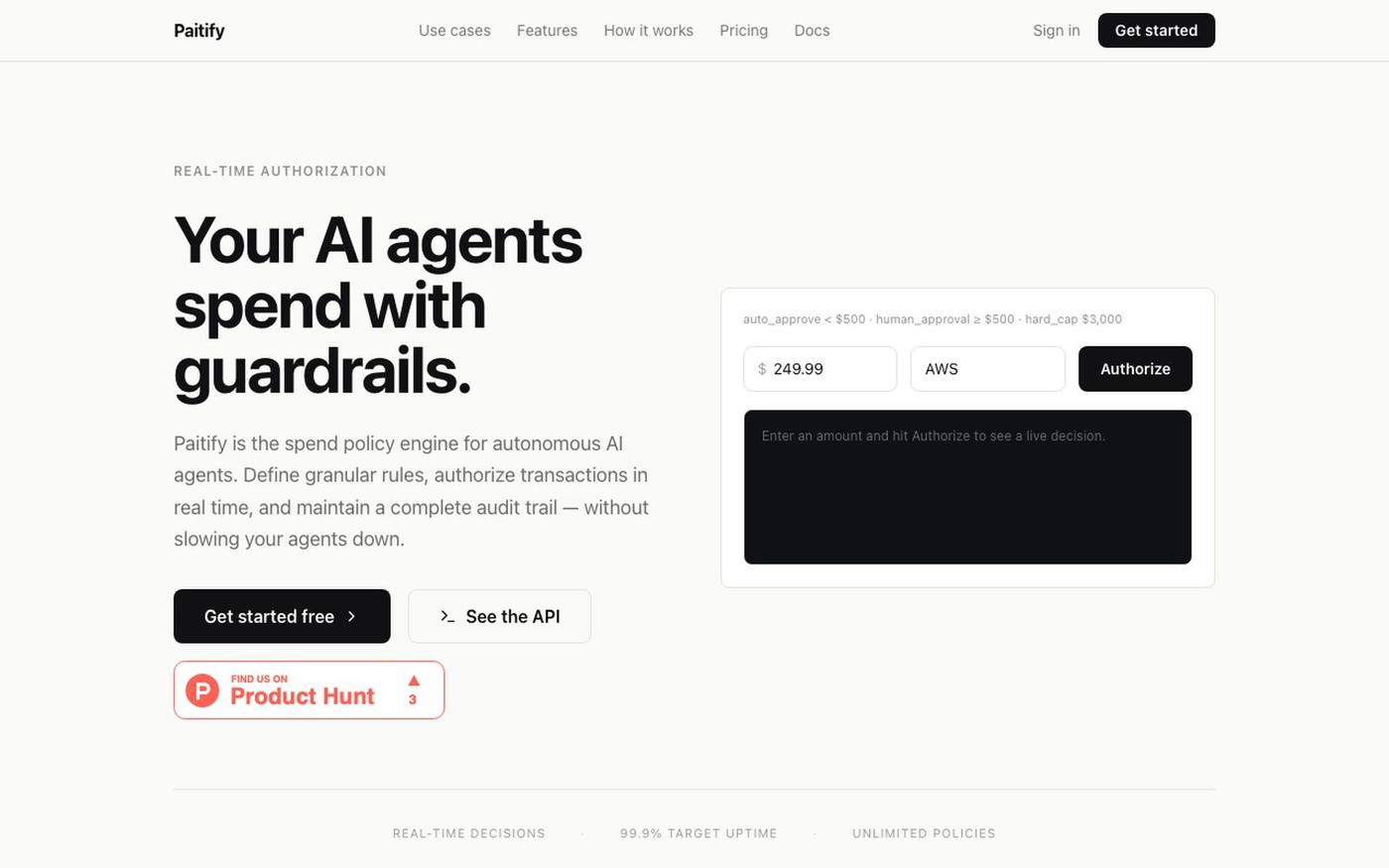 Paitify — Agent Spend Policy Engine — screenshot