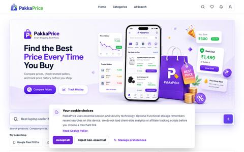 PakkaPrice - Compare Prices Across India's Top Online Stores — screenshot