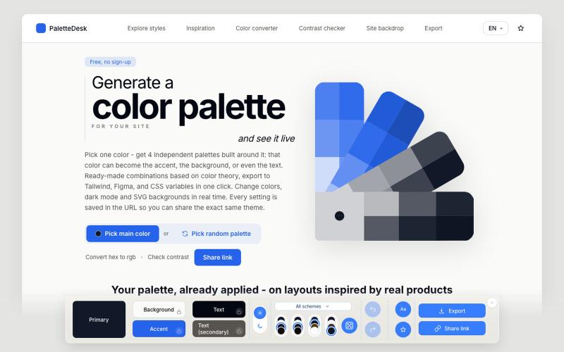 Color Palette Generator Online | PaletteDesk — screenshot
