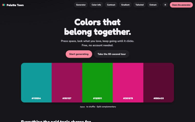 Palette Town: free color palette generator — screenshot
