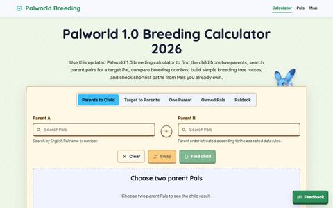 Palworld Breeding Calculator | Combos & Paths — screenshot