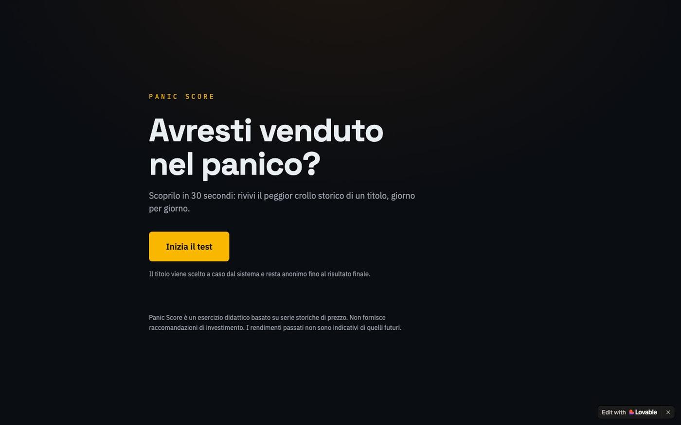 Panic Score — Avresti venduto nel panico? — screenshot