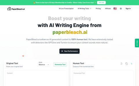 PaperBleach | AI Humanizer | Humanize text for Free — screenshot