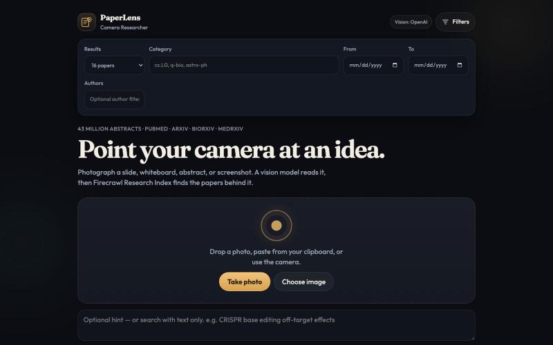 PaperLens — Camera Researcher — screenshot