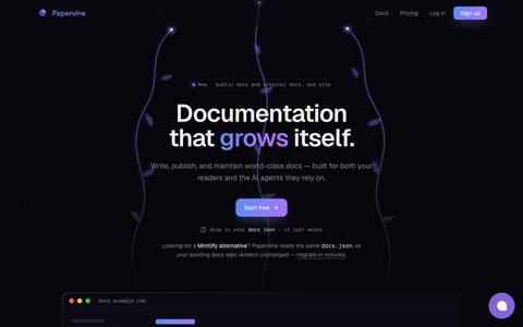 Papervine — the AI platform | Mintlify alternative — screenshot