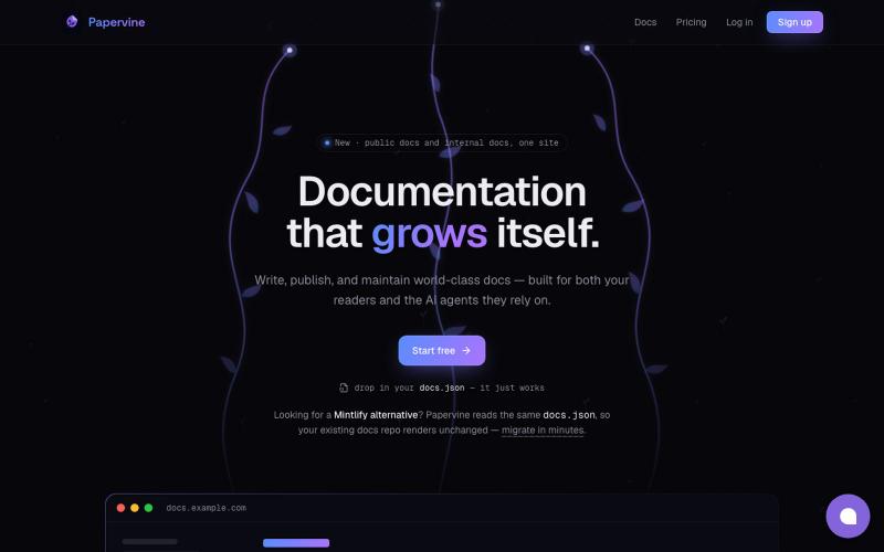 Papervine — the AI platform | Mintlify alternative — screenshot
