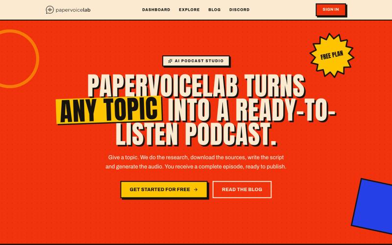 PaperVoiceLab — AI Podcast Studio. Turn any topic into a crafted podcast. — screenshot