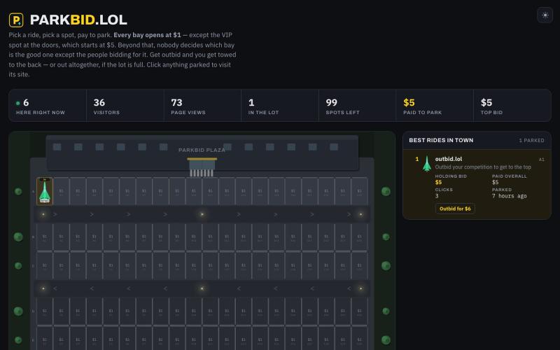 parkbid.lol — a $1 car park for promoting your startup — screenshot
