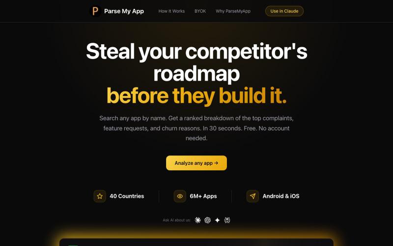 Parse My App - App Store Intelligence Platform — screenshot
