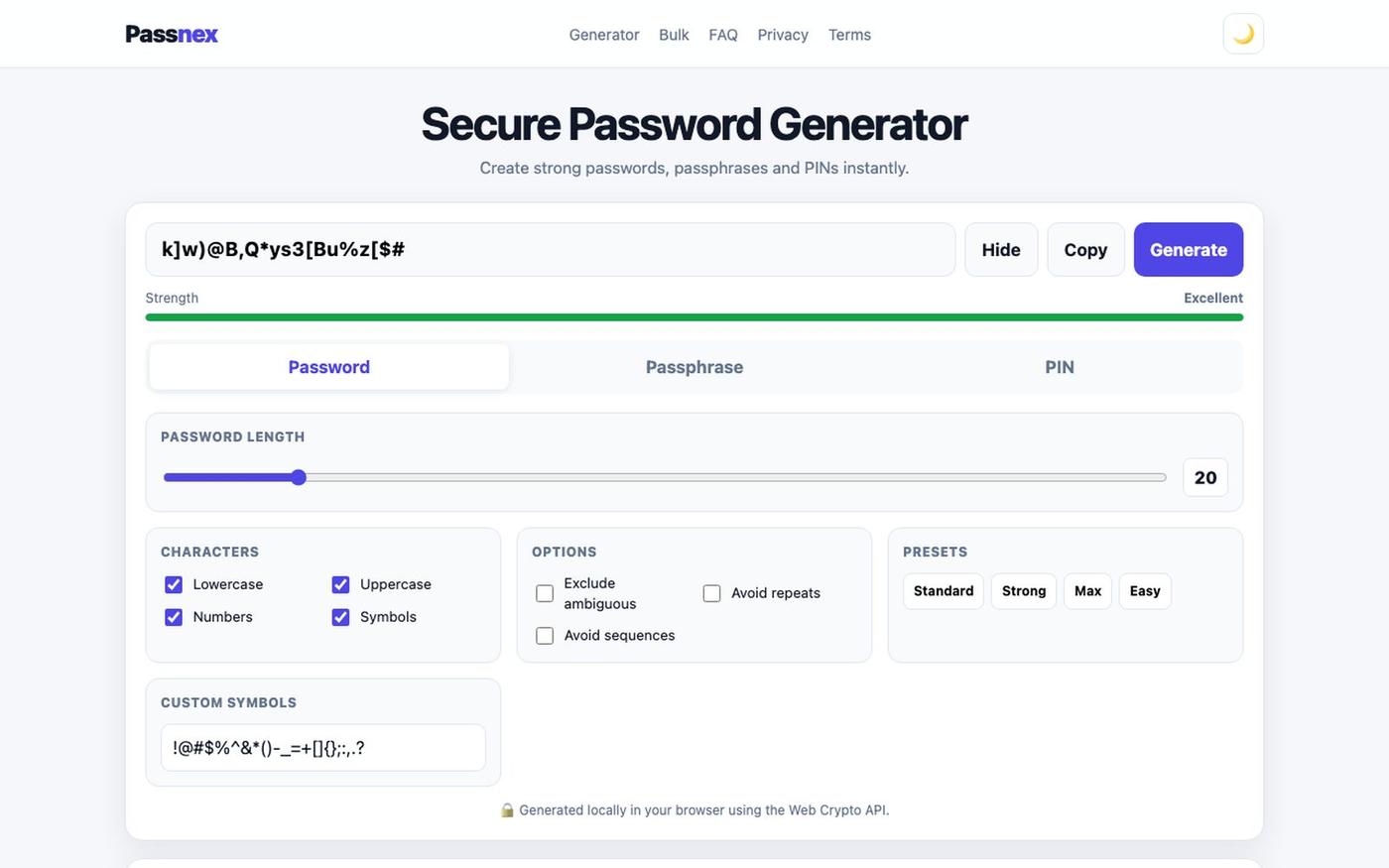 Passnex — Free Secure Password Generator — screenshot