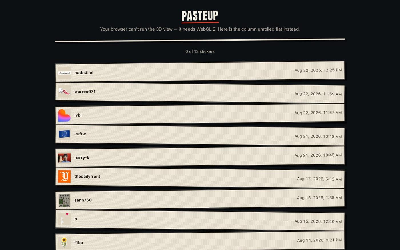 PasteUp — the digital advertising column — screenshot