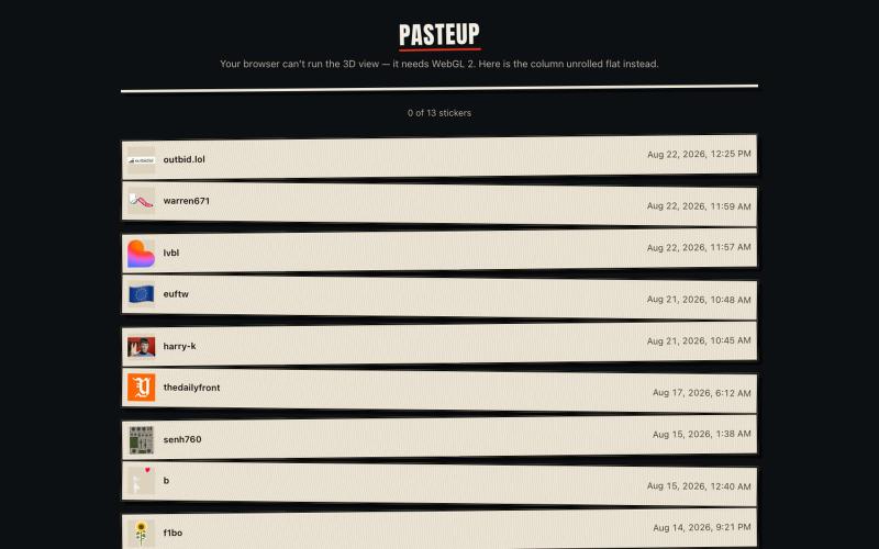 PasteUp — the digital advertising column — screenshot
