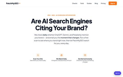 PatchMySEO | AI Search Visibility - AEO, GEO & Google AI Overview Tracking — screenshot