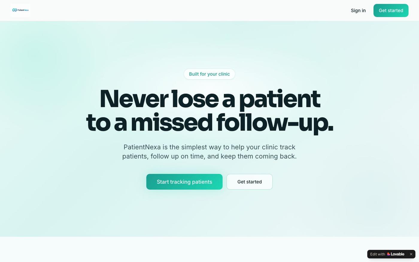 PatientNexa - Never lose a patient to missed follow-ups — screenshot