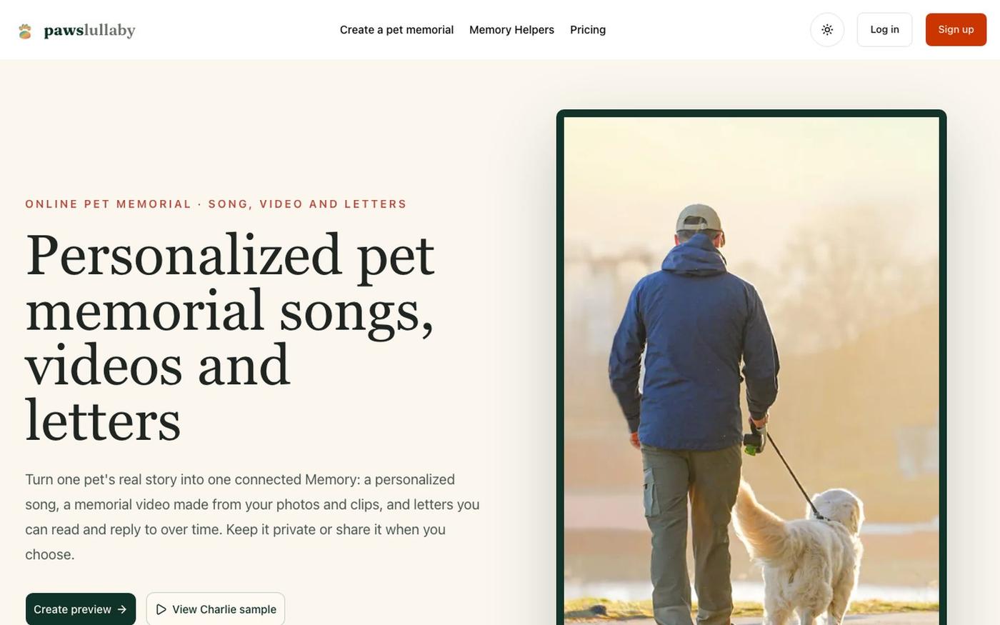 Personalized Pet Memorial Songs, Videos and Letters | PawsLullaby — screenshot