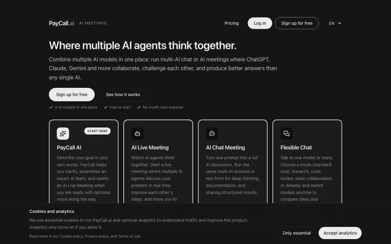 AI Meetings & Multi-AI Chat (ChatGPT, Claude, Gemini) · PayCall.ai — screenshot