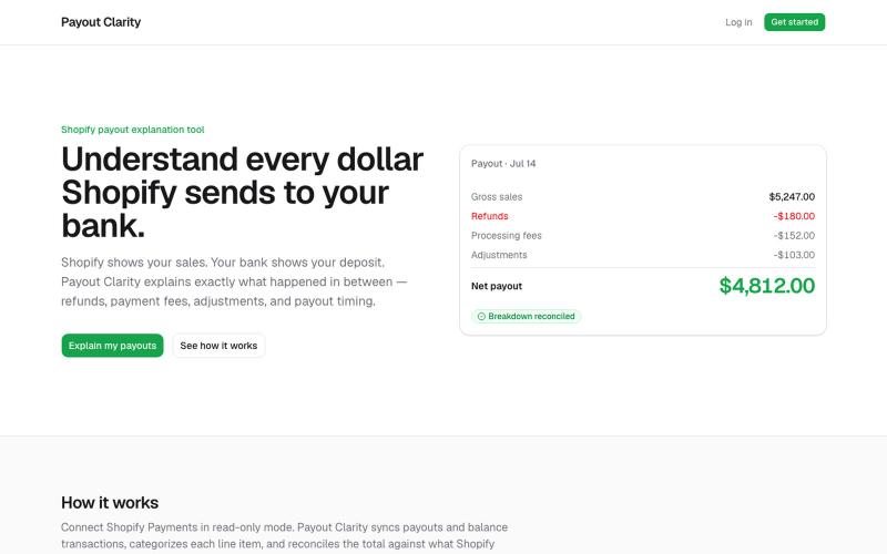 Payout Clarity — Understand every dollar Shopify sends to your bank — screenshot