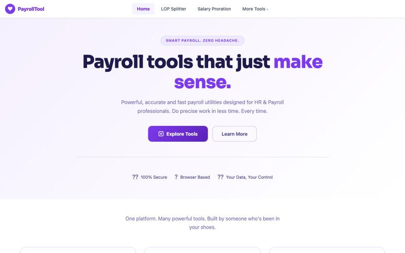 PayrollTool � Free Payroll Calculator for HR Teams | LOP Splitter & Salary Prora — screenshot