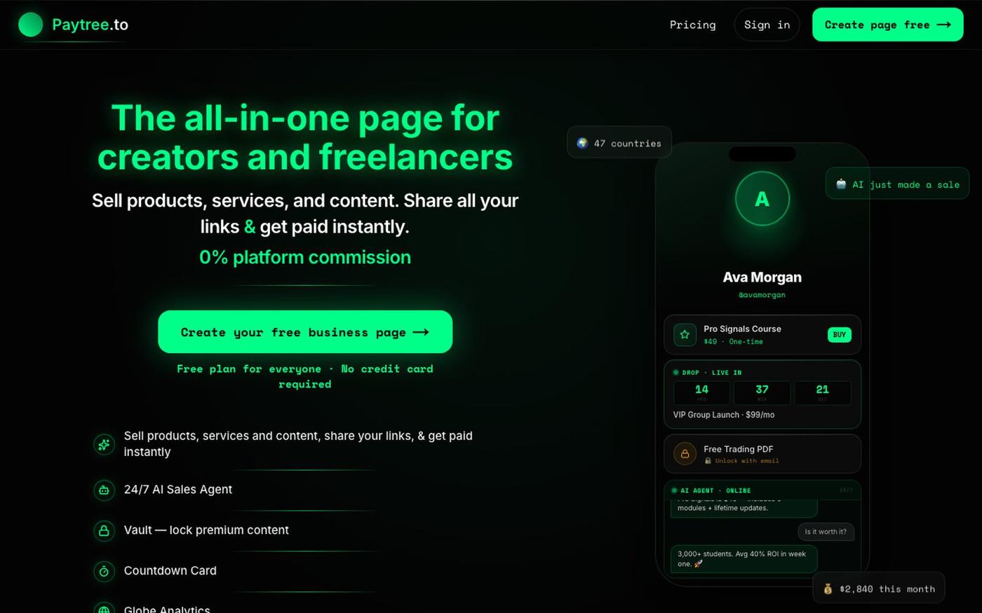 Paytree — The bio link for creators who monetize — screenshot