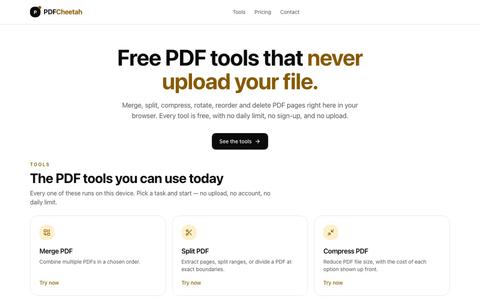 Free PDF tools that never upload your file — PDFCheetah — screenshot