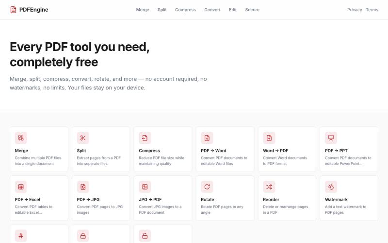 PDFEngine — Free Online PDF Tools — screenshot