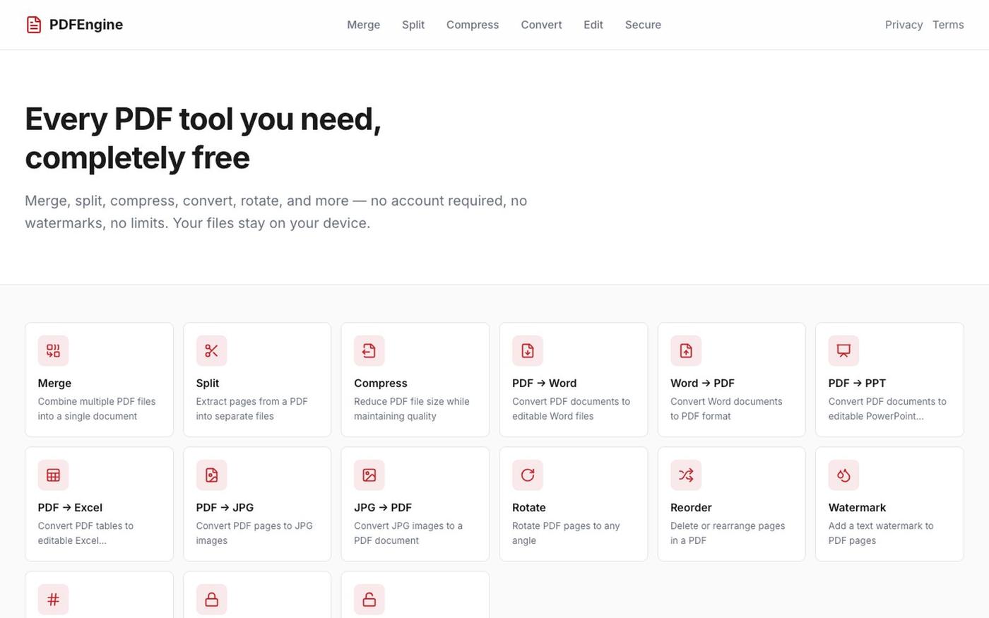 PDFEngine — Free Online PDF Tools — screenshot