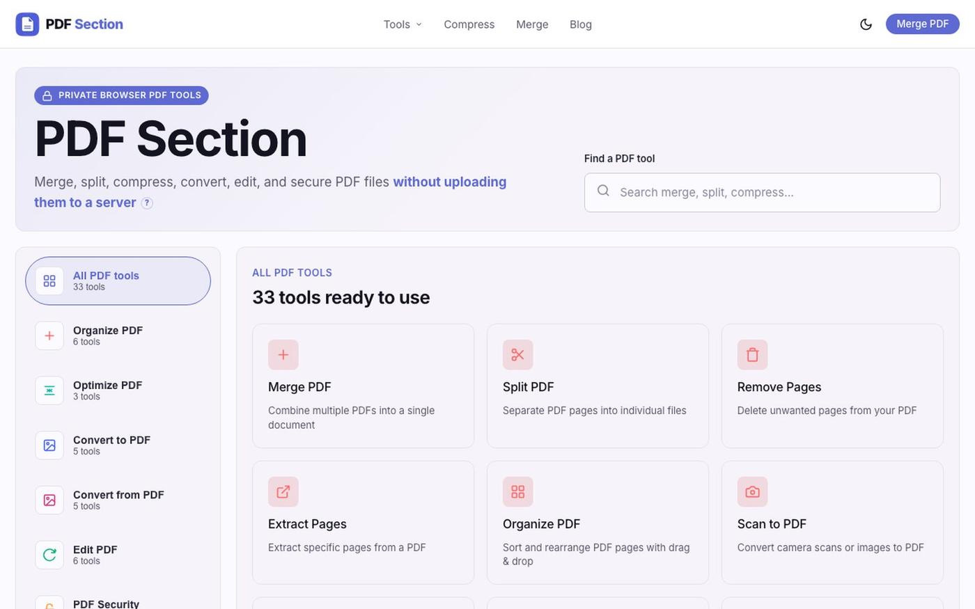 PDF Section — Free Online PDF Tools — screenshot