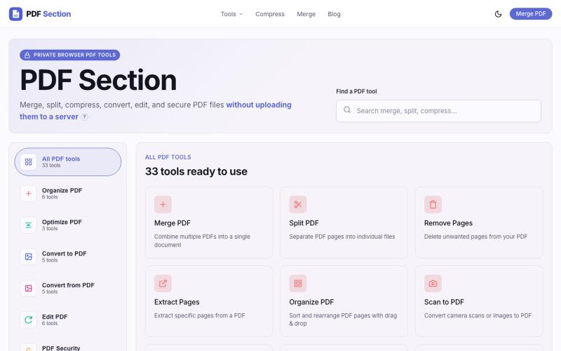 PDF Section — Free Online PDF Tools — screenshot