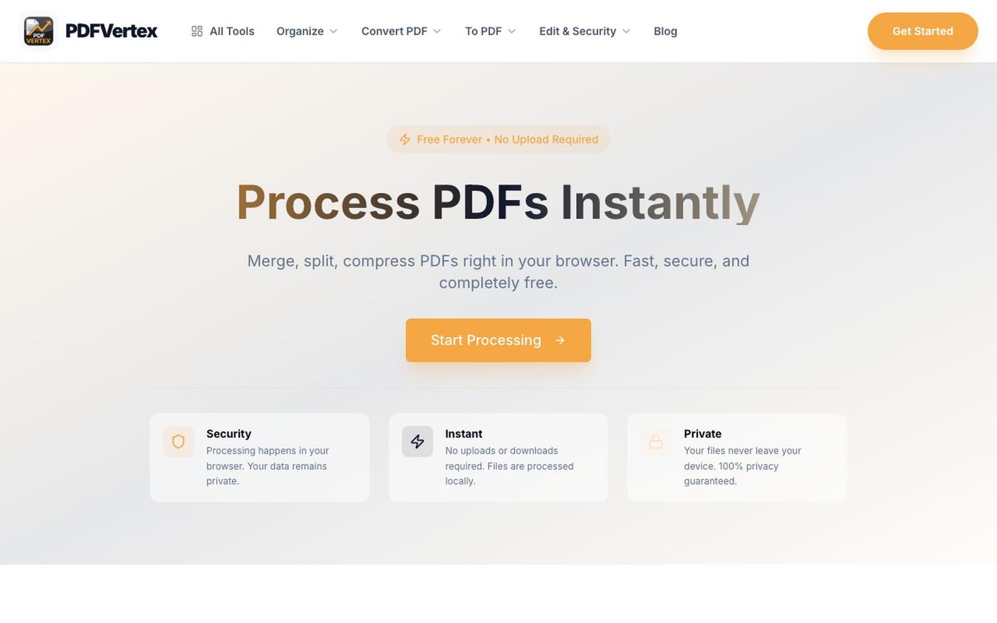 PDFVertex - Free Online PDF Converter, Editor & Tools — screenshot