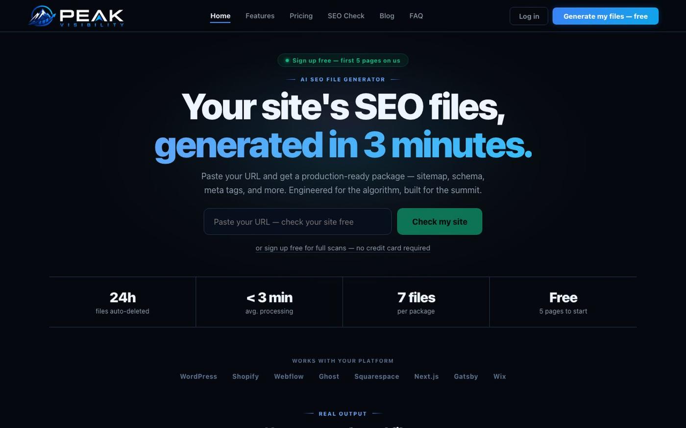 AI SEO Tool — Sitemap, Schema & Meta Tags | Peak Visibility — screenshot