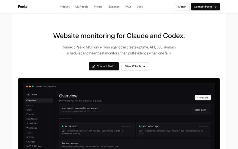 Monitoring MCP for Claude & Codex | Peeko — screenshot