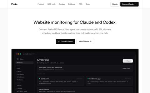 Monitoring MCP for Claude & Codex | Peeko — screenshot