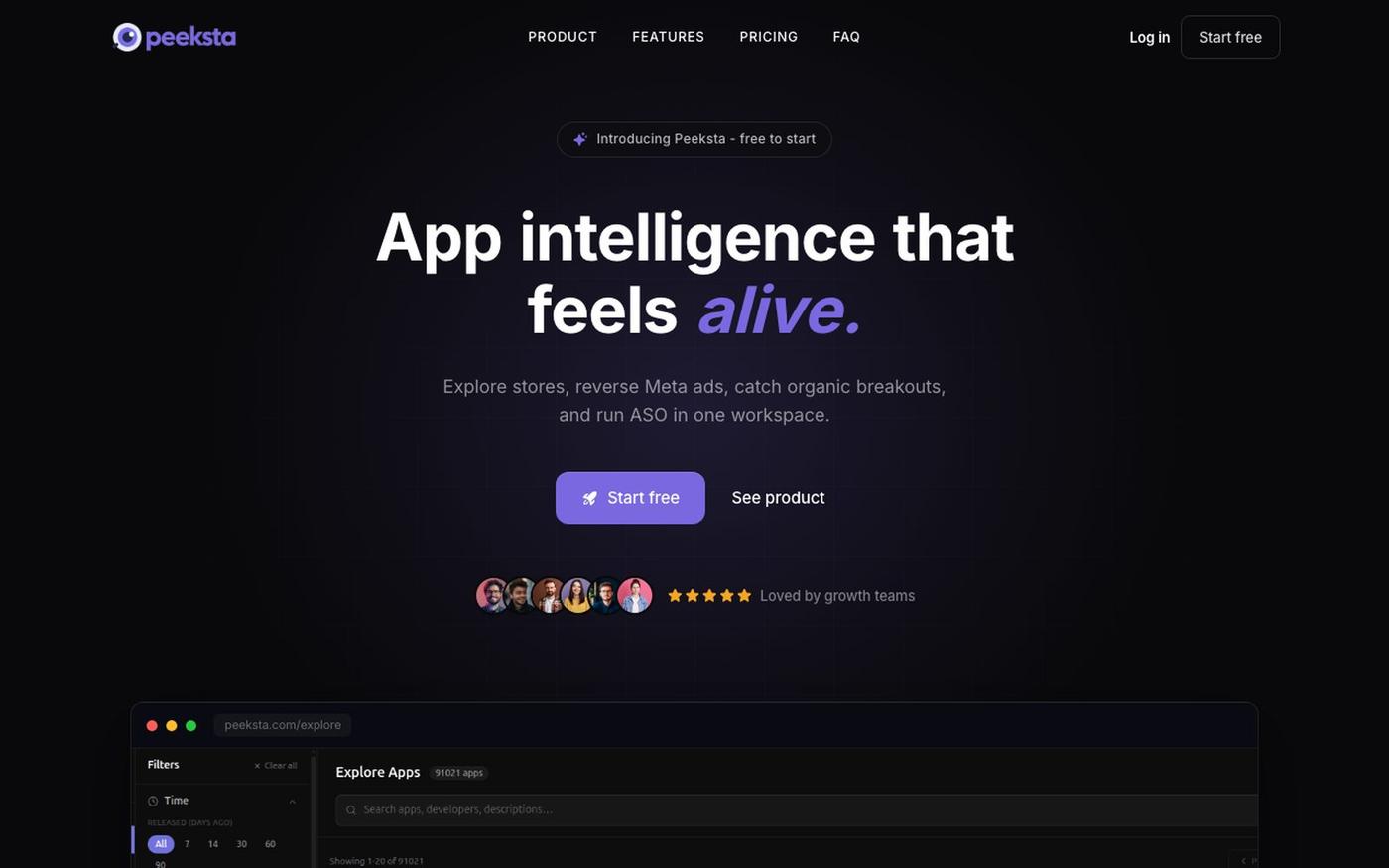 Peeksta - App intelligence for growth teams — screenshot