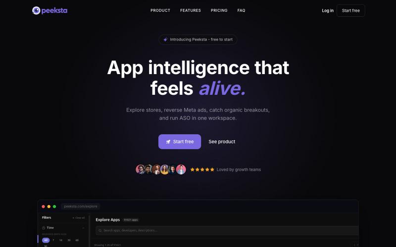 Peeksta - App intelligence for growth teams — screenshot