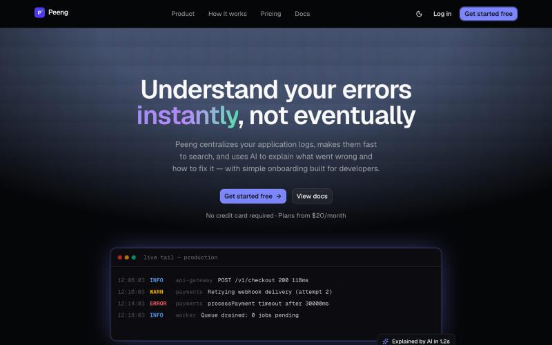 Peeng - AI-powered observability — screenshot