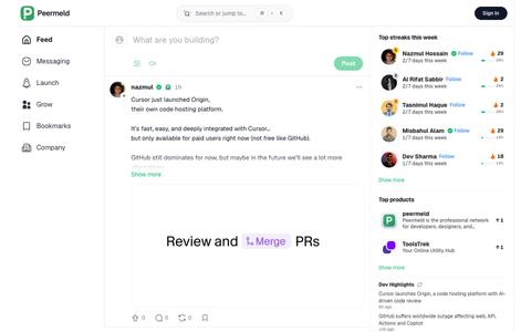 Professional Feed | Work, Ideas & Career Insights | Peermeld — screenshot