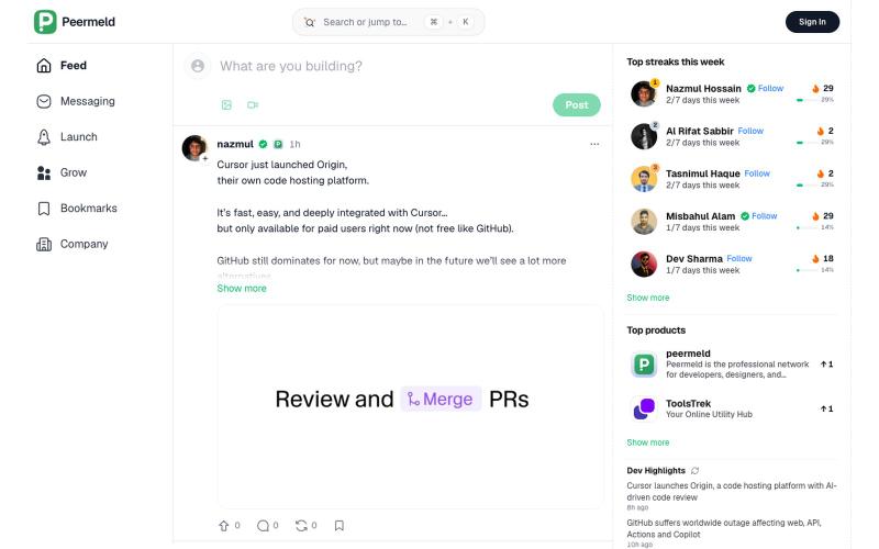 Professional Feed | Work, Ideas & Career Insights | Peermeld — screenshot