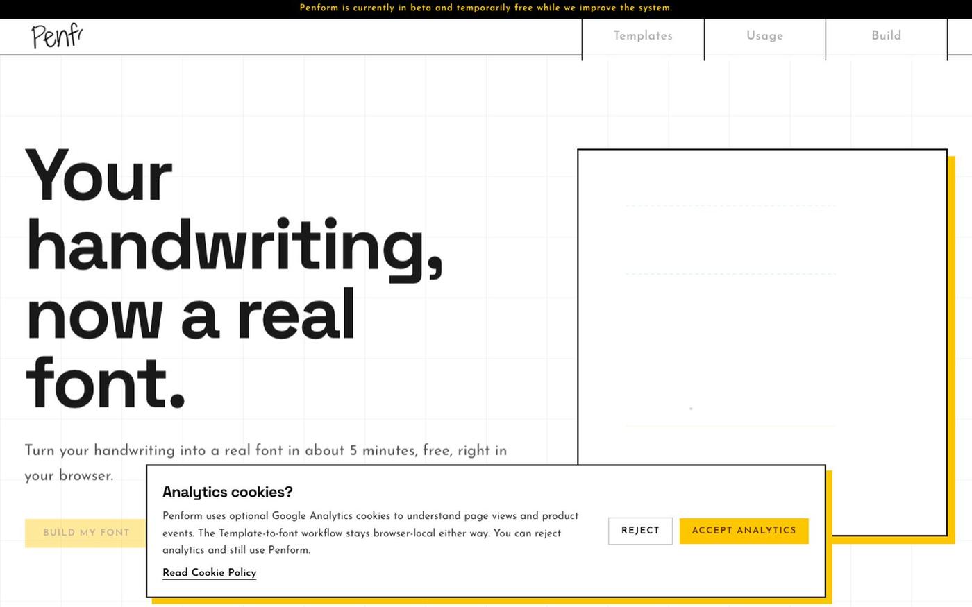 Penform | Turn handwriting into an installable font — screenshot