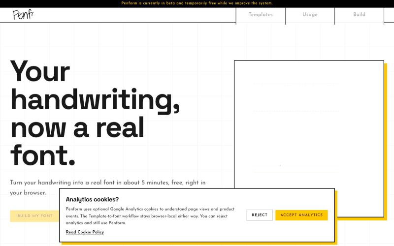 Penform | Turn handwriting into an installable font — screenshot