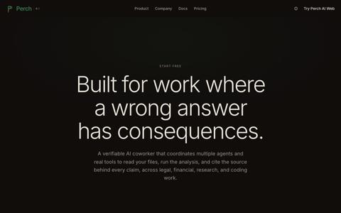 Perch AI: Verifiable AI for legal, finance, research, and coding — screenshot