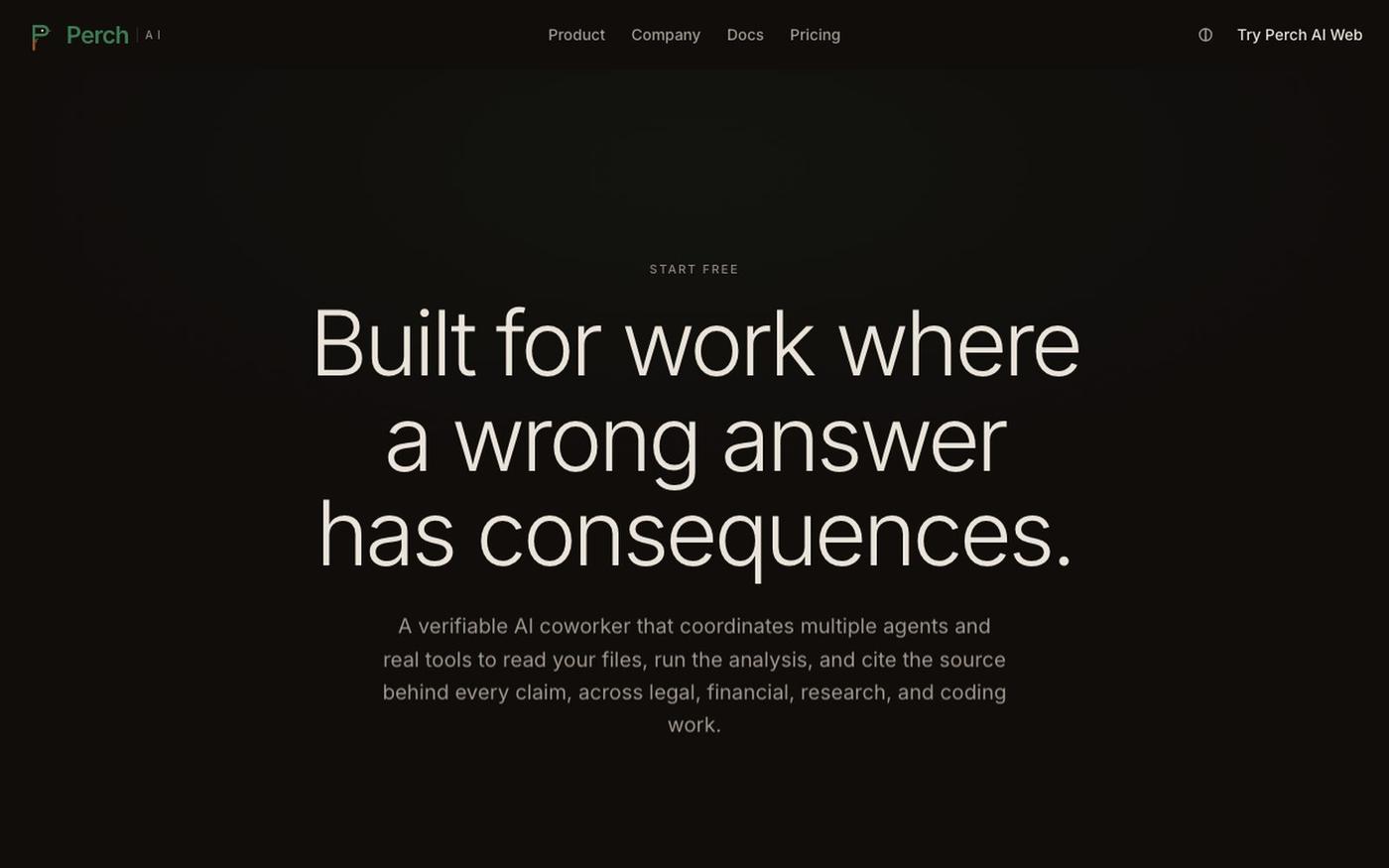 Perch AI: Verifiable AI for legal, finance, research, and coding — screenshot