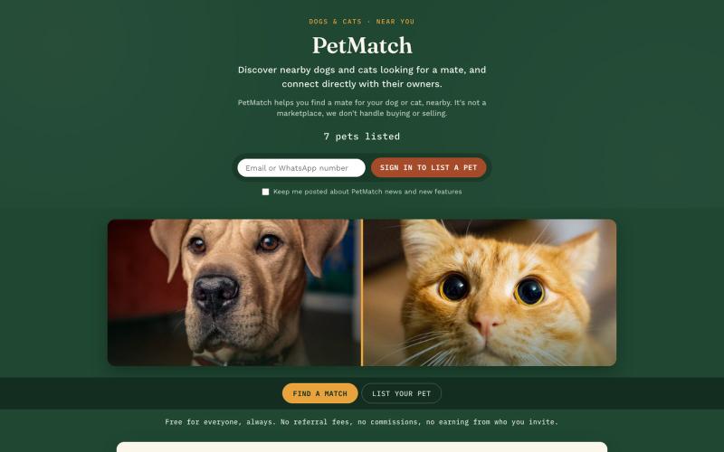 PetMatch: Find a mate for your pet, near you — screenshot