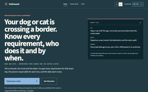 PetOnward · International pet travel, coordinated for pet owners and veterinary — screenshot