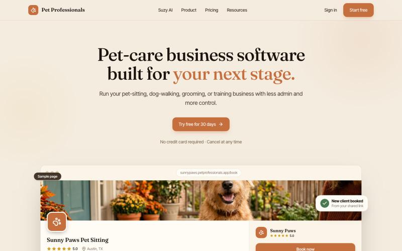 Suzy AI — The AI concierge for pet-care professionals | — screenshot